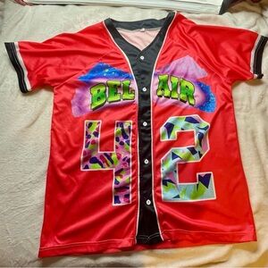 Fresh Prince of Bel Air Academy Jersey 42 Red Black Graffiti 90s Hip Hop Retro L
